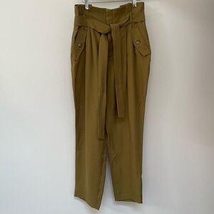 NWT Paperbag style pants with tie belt in beautiful olive green color by H&M